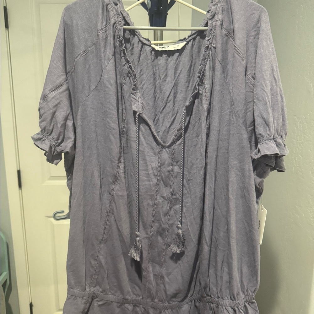 Sonoma Lavender Peasant Top with Tassel Tie